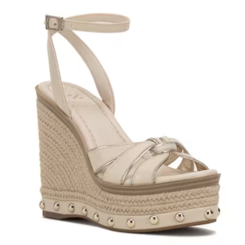Vince Camuto Parnesia Womens Vanilla Espadrilles Leather Wedge Sandals Size 10